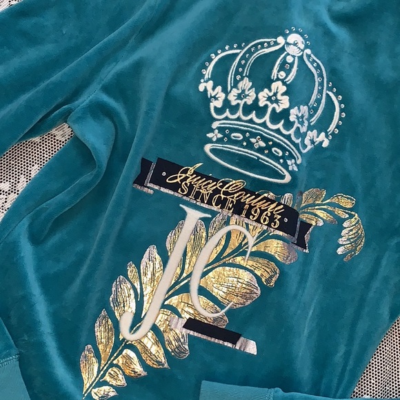 Y2K Juicy Couture Blue VELOUR Tracksuit SET VELVET TRACK PANTS JACKET - Picture 5 of 16